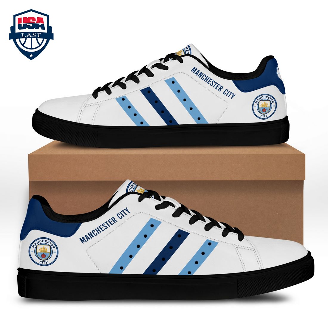Manchester City FC Blue Navy Stripes Stan Smith Low Top Shoes