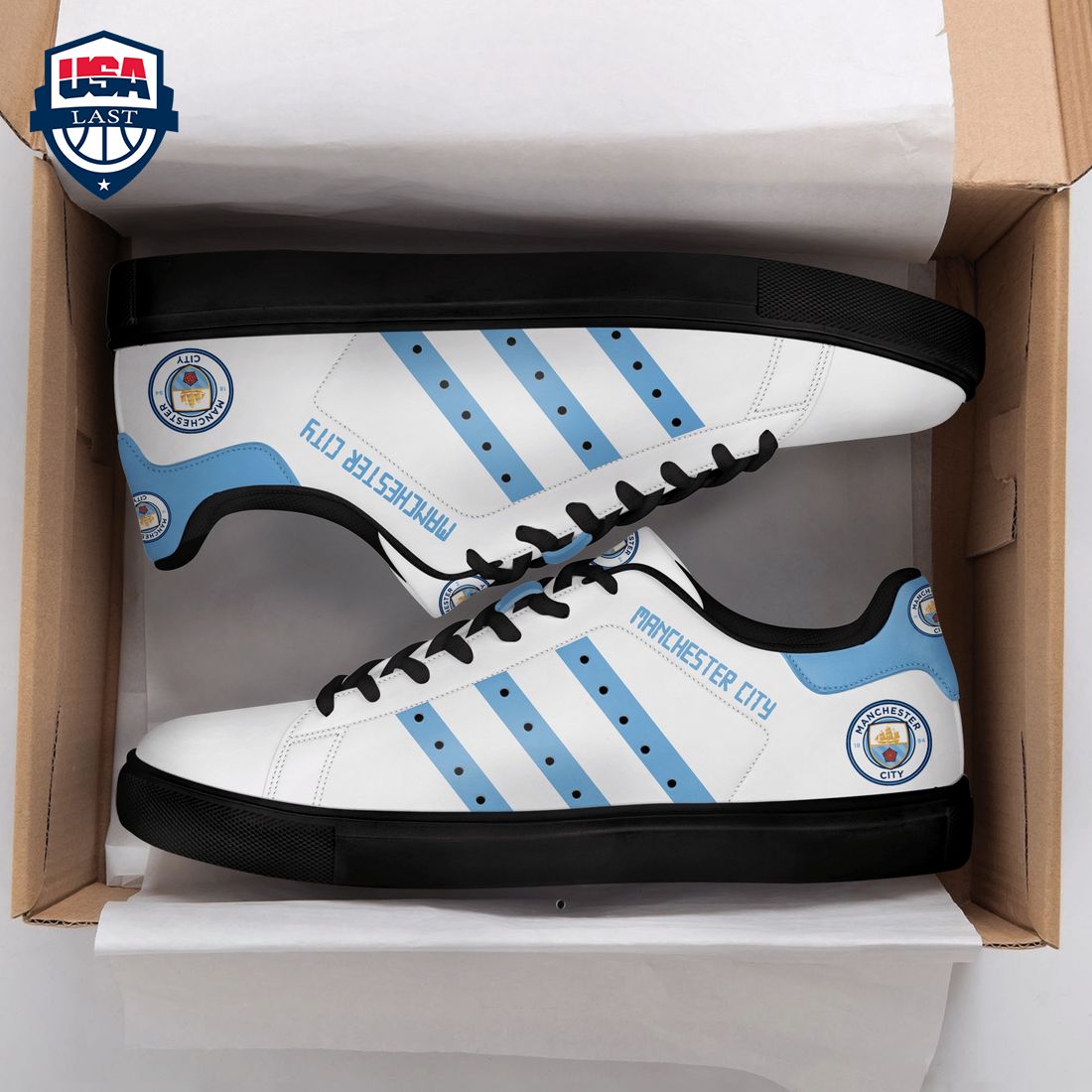 Manchester City FC Blue Stripes Style 1 Stan Smith Low Top Shoes