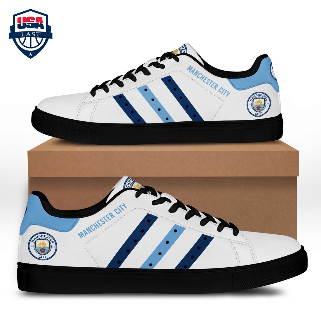 Manchester City FC Navy Blue Stripes Stan Smith Low Top Shoes