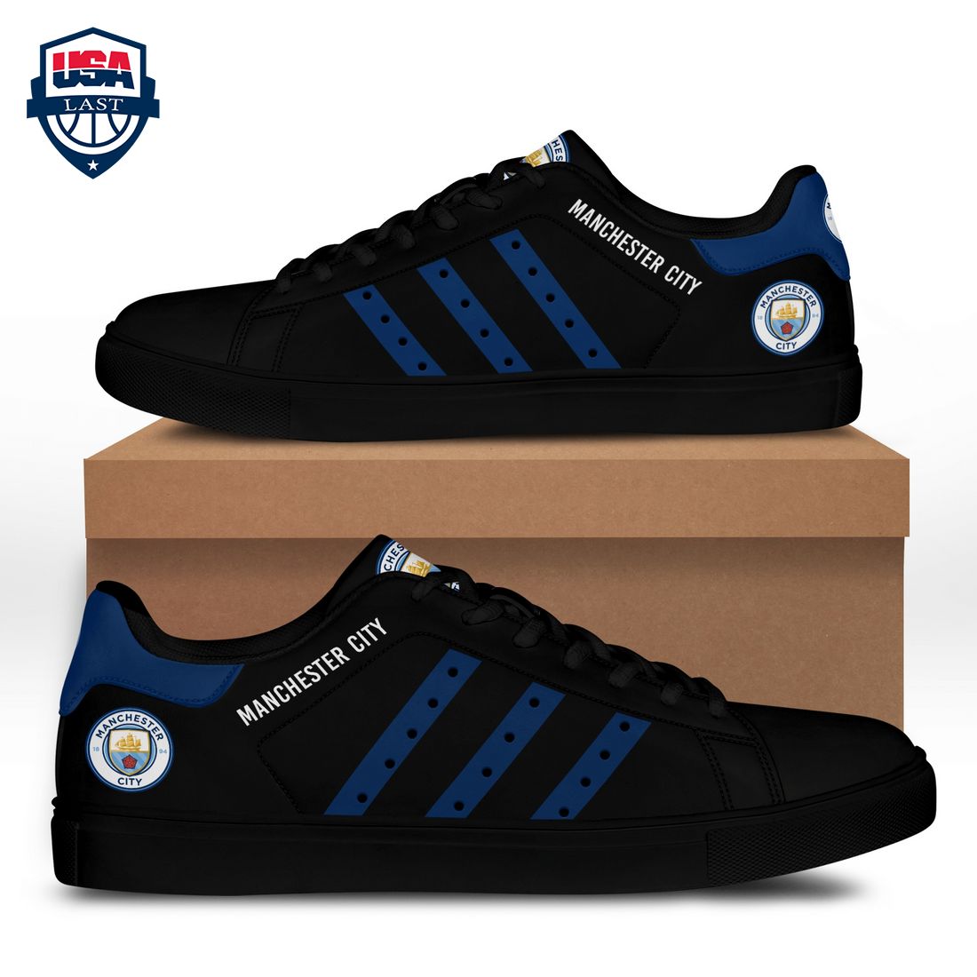 Manchester City FC Navy Stripes Style 1 Stan Smith Low Top Shoes