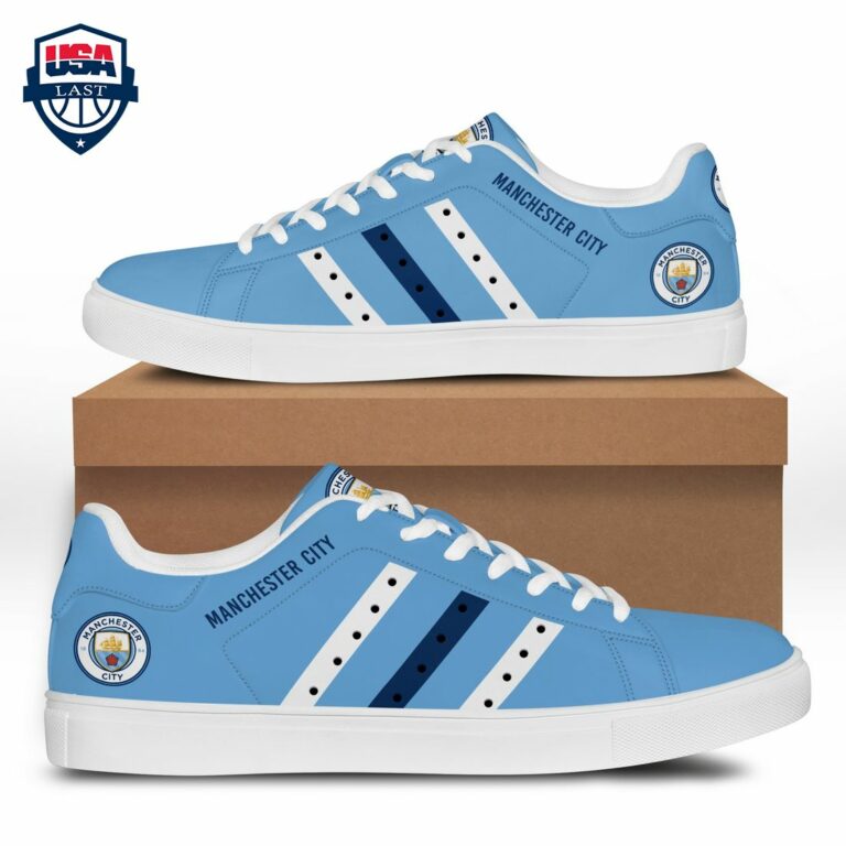Manchester City FC White Navy Stripes Stan Smith Low Top Shoes - Selfie expert