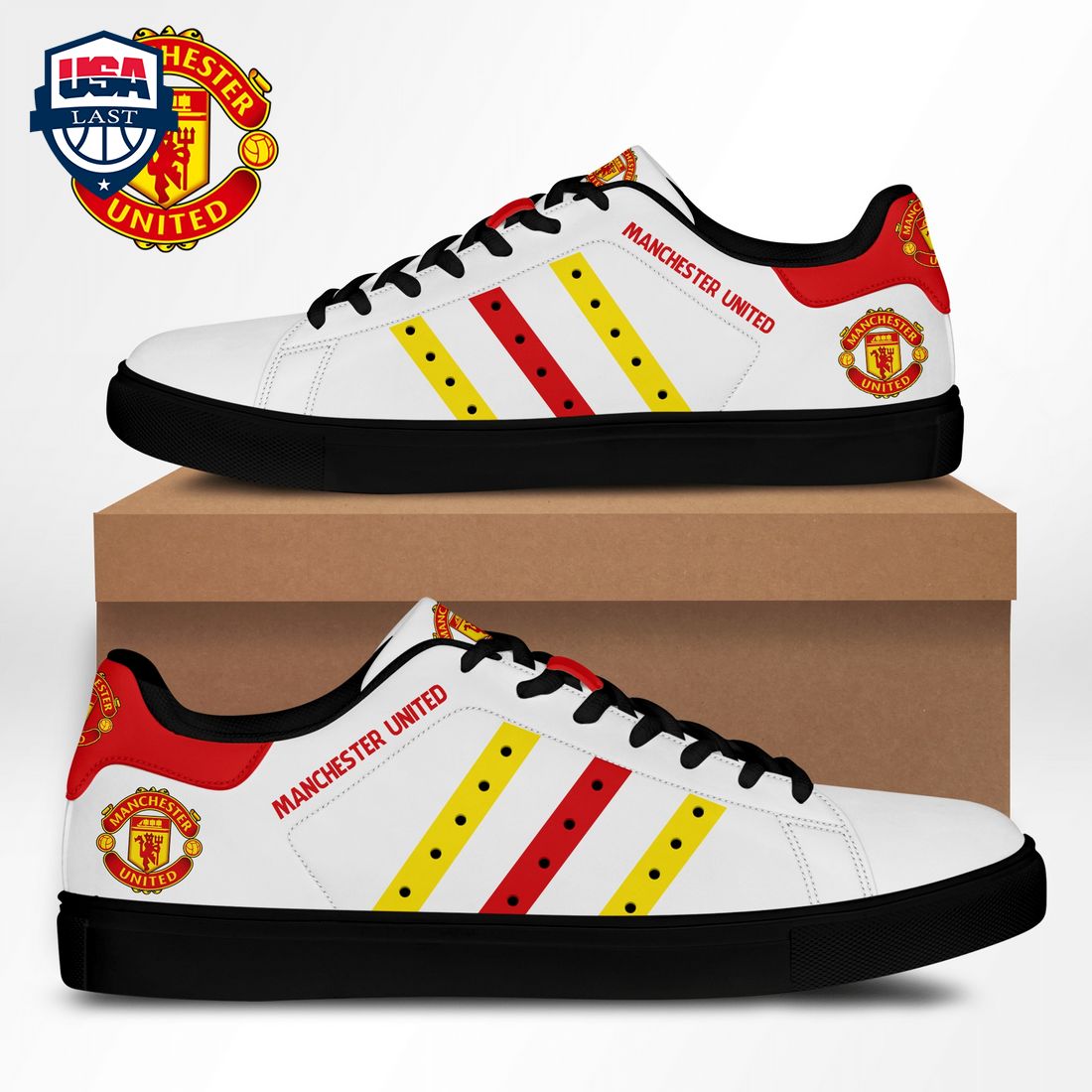 Manchester United FC Yellow Red Stripes Stan Smith Low Top Shoes