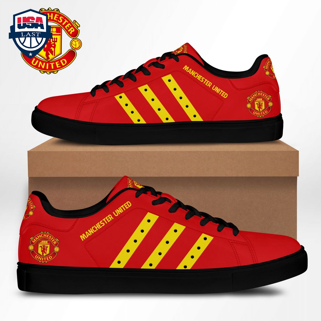 Manchester United FC Yellow Stripes Stan Smith Low Top Shoes