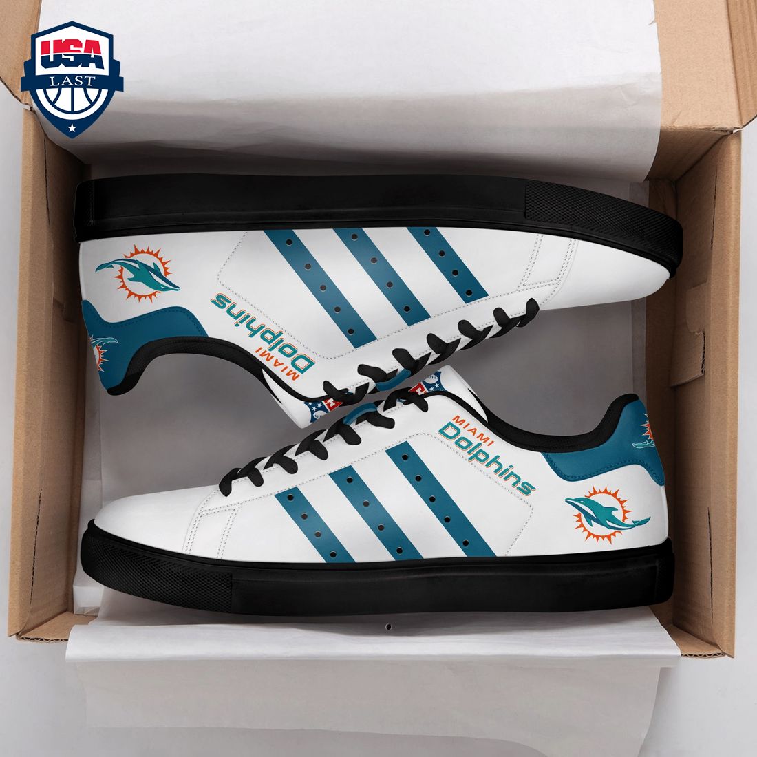 Miami Dolphins Navy Stripes Style 1 Stan Smith Low Top Shoes