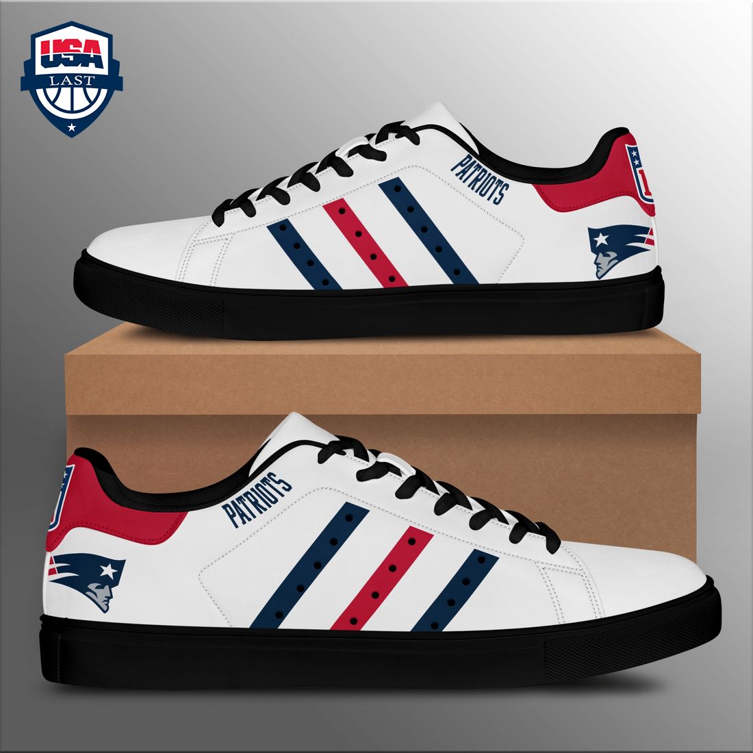 New England Patriots Navy Red Stripes Stan Smith Low Top Shoes