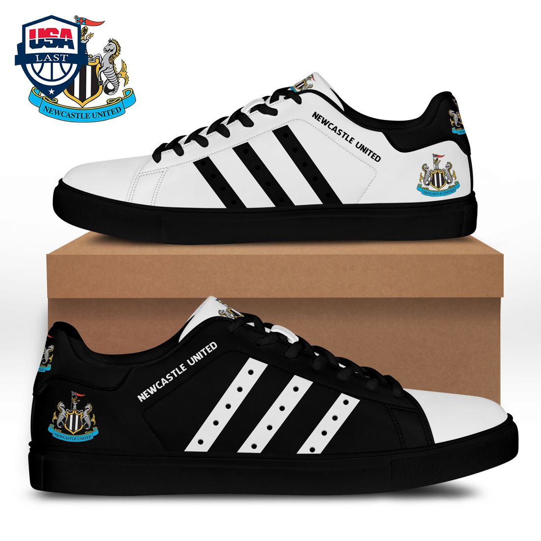 Newcastle United FC Black White Stripes Stan Smith Low Top Shoes
