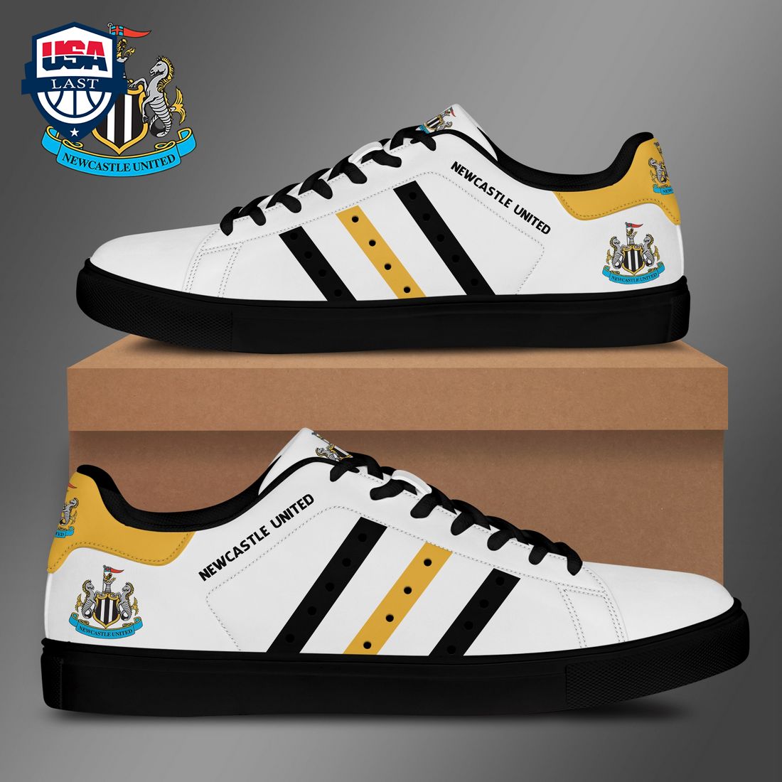 Newcastle United FC Black Yellow Stripes Stan Smith Low Top Shoes