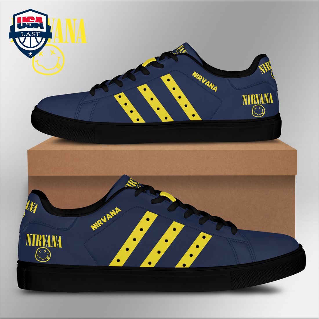 Nirvana Yellow Stripes Style 4 Stan Smith Low Top Shoes - Super sober