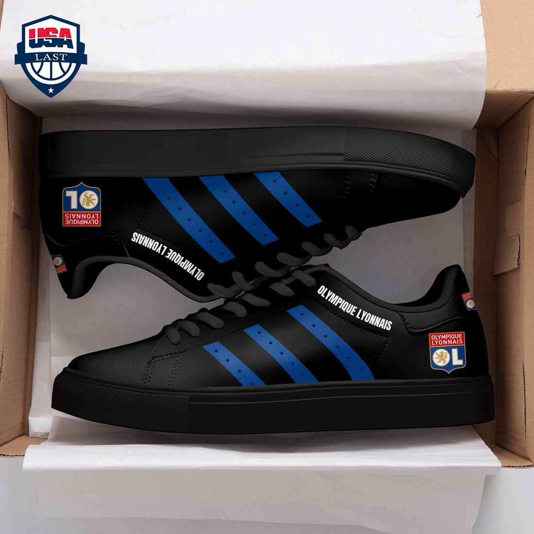 Olympique Lyonnais Navy Stripes Style 1 Stan Smith Low Top Shoes