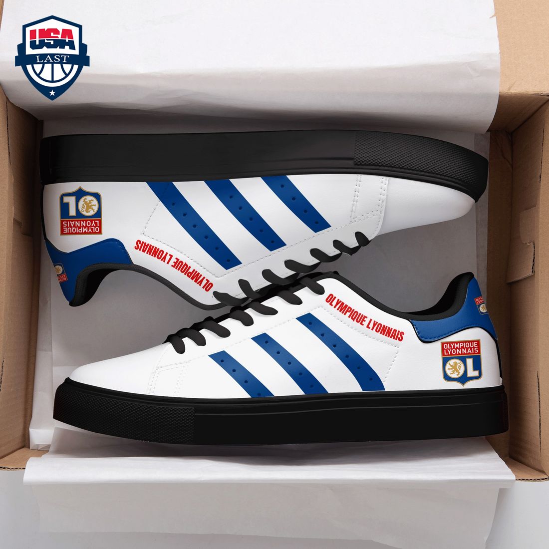 Olympique Lyonnais Navy Stripes Style 2 Stan Smith Low Top Shoes