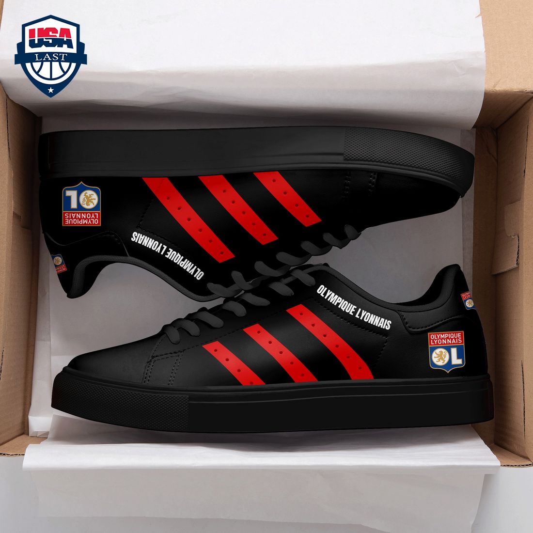 Olympique Lyonnais Red Stripes Stan Smith Low Top Shoes