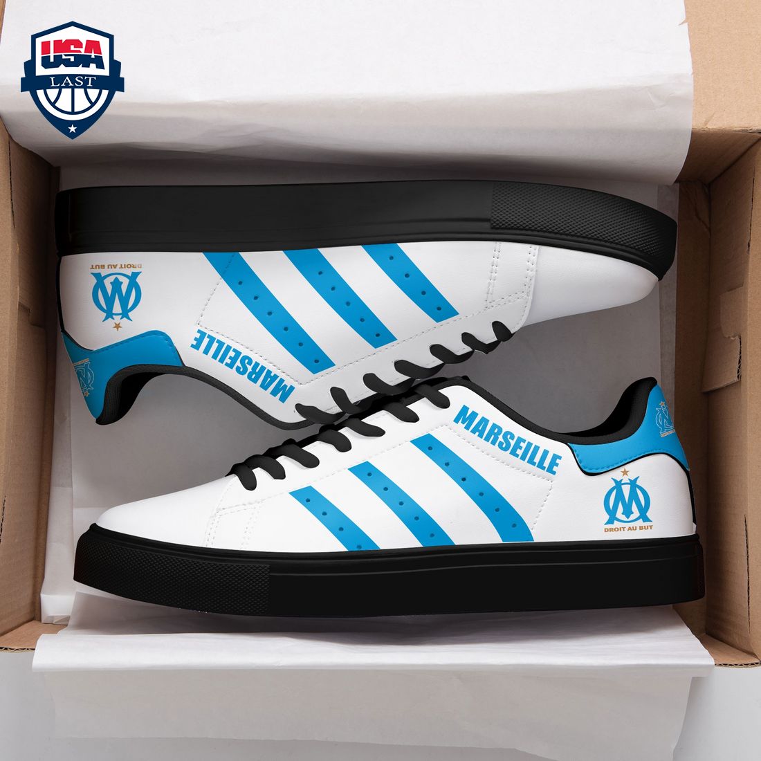 Olympique Marseille Aqua Blue Stripes Stan Smith Low Top Shoes