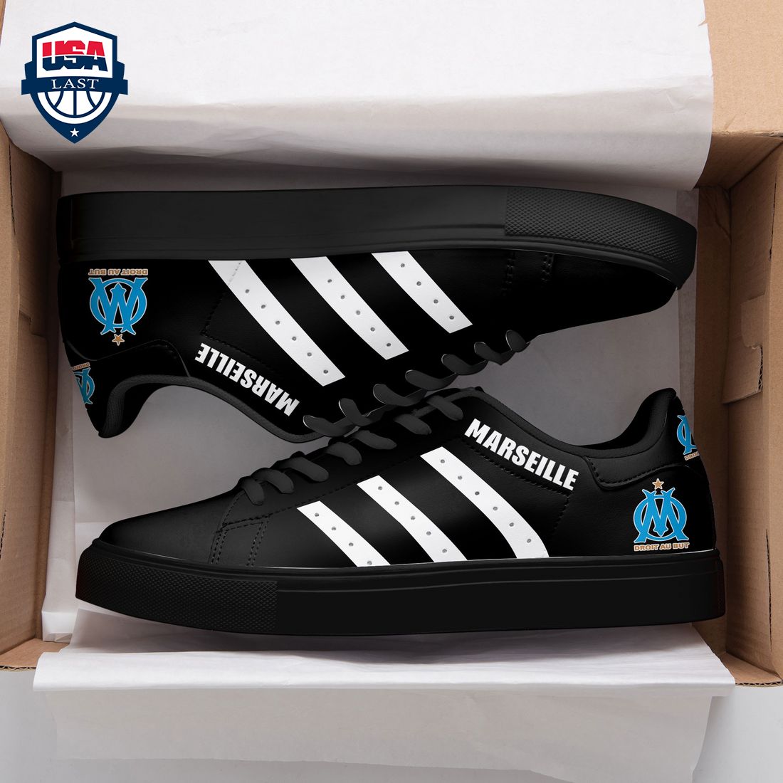 Olympique Marseille White Stripes Style 1 Stan Smith Low Top Shoes