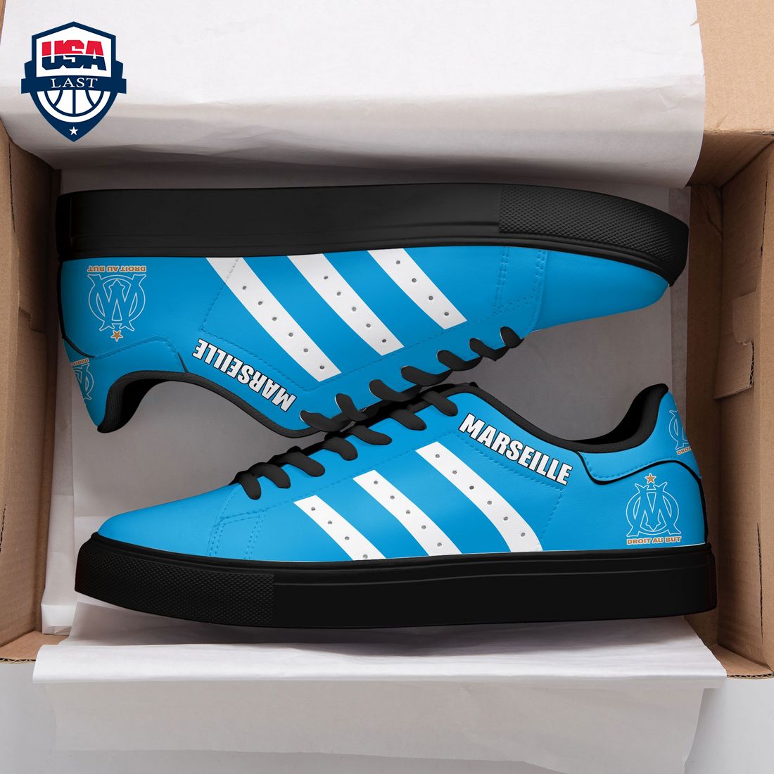 Olympique Marseille White Stripes Style 2 Stan Smith Low Top Shoes