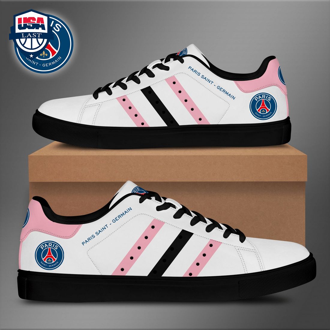 Paris Saint-Germain Pink Black Stripes Stan Smith Low Top Shoes