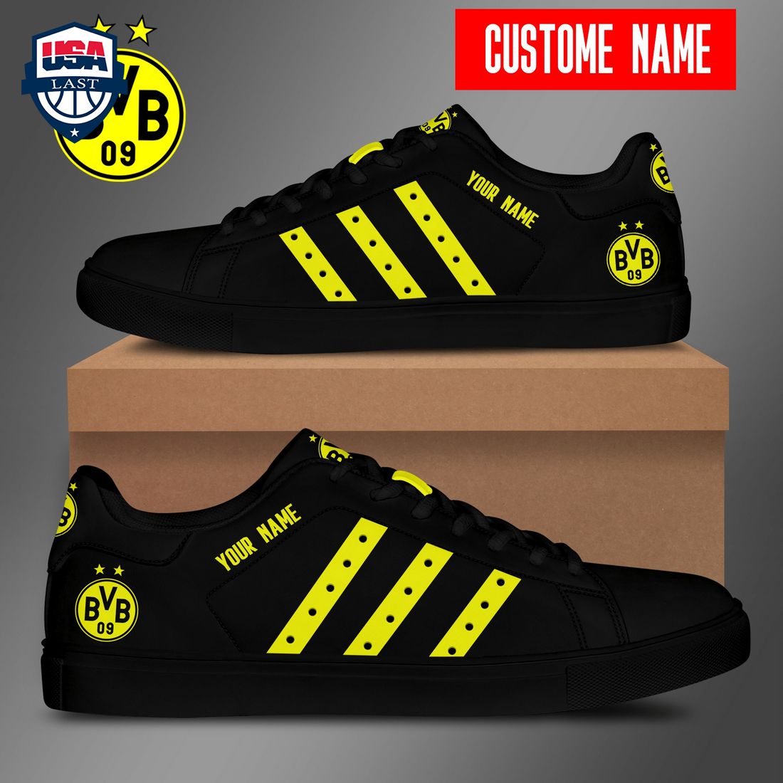Personalized Borussia Dortmund Yellow Stripes Stan Smith Low Top Shoes