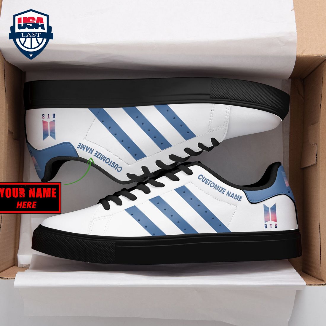 Personalized BTS Blue Stripes Stan Smith Low Top Shoes - Out of the world