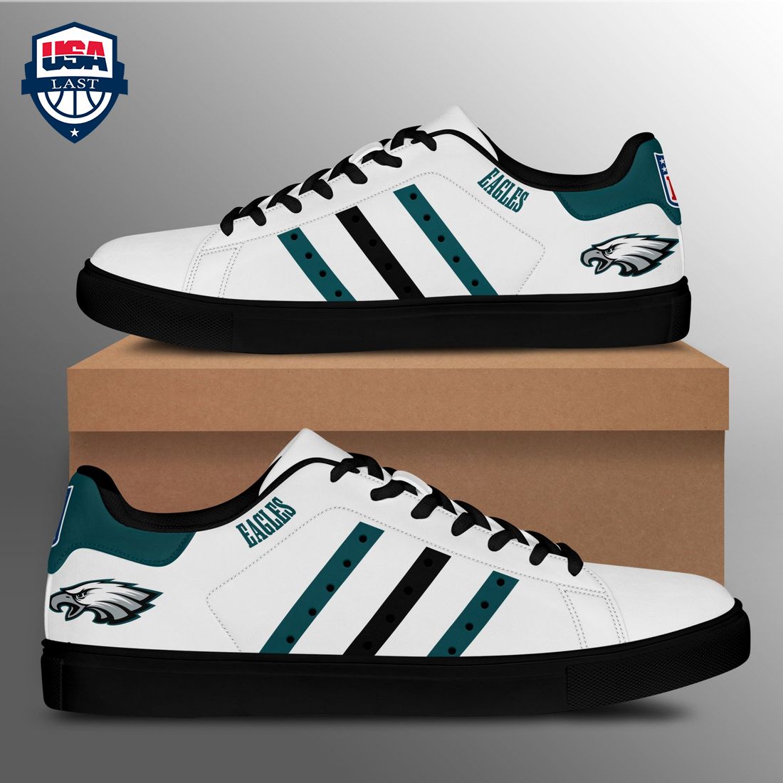 Philadelphia Eagles Teal Black Stripes Stan Smith Low Top Shoes