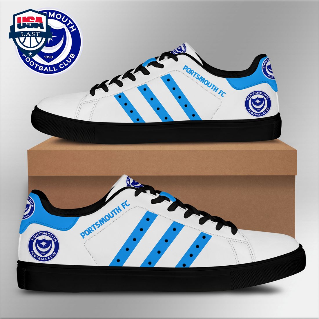 Portsmouth FC Aqua Blue Stripes Style 1 Stan Smith Low Top Shoes