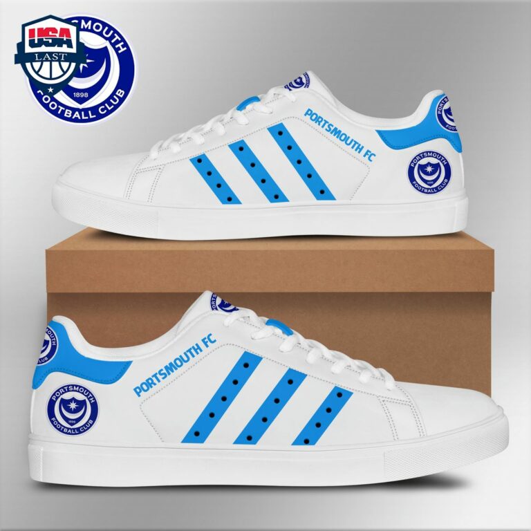 Portsmouth FC Aqua Blue Stripes Style 1 Stan Smith Low Top Shoes - Cool DP