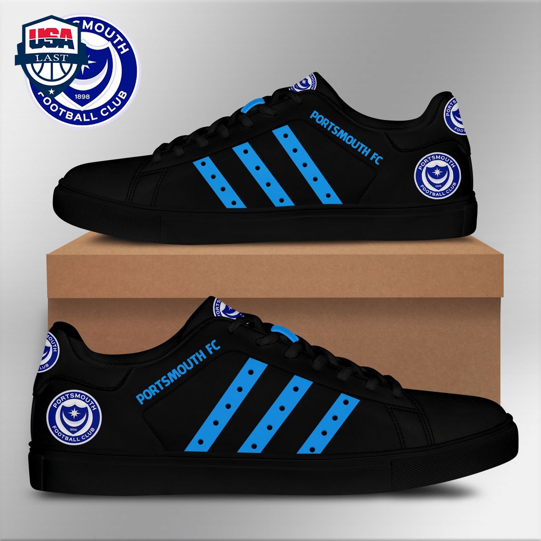 Portsmouth FC Aqua Blue Stripes Style 2 Stan Smith Low Top Shoes