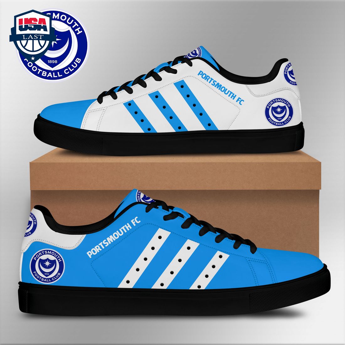 Portsmouth FC Aqua Blue White Stripes Stan Smith Low Top Shoes
