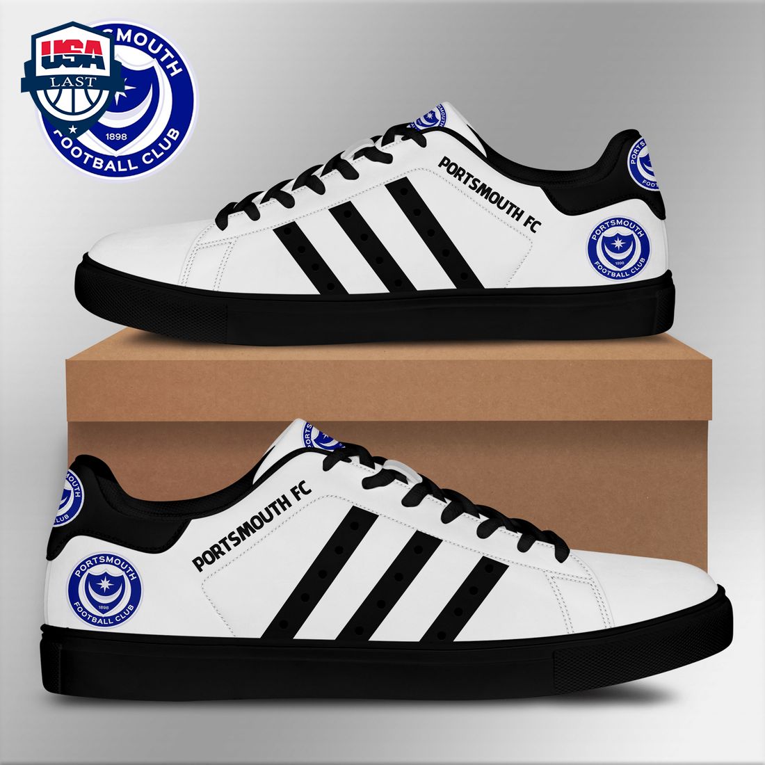 Portsmouth FC Black Stripes Stan Smith Low Top Shoes