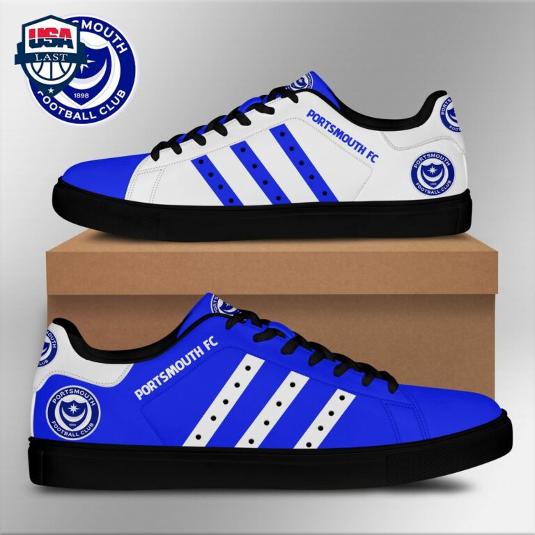 Portsmouth FC Blue White Stripes Stan Smith Low Top Shoes - Selfie expert