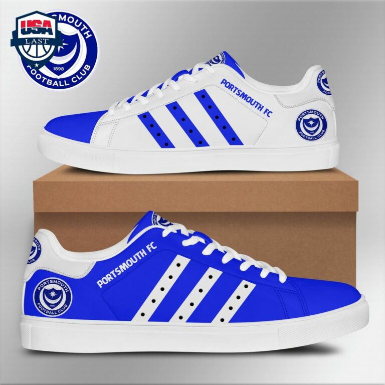 Portsmouth FC Blue White Stripes Stan Smith Low Top Shoes - Unique and sober