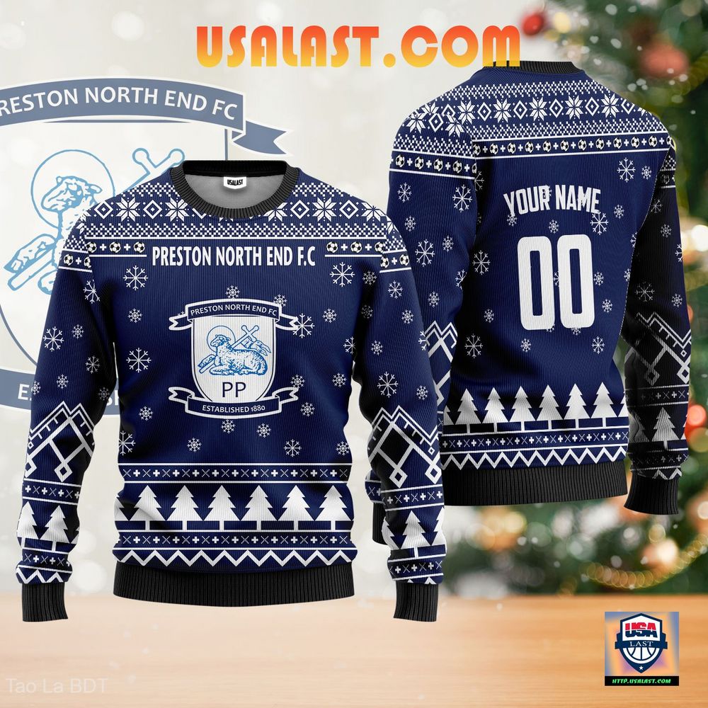 Best Sale Preston North End F.C Ugly Christmas Sweater Blue Version