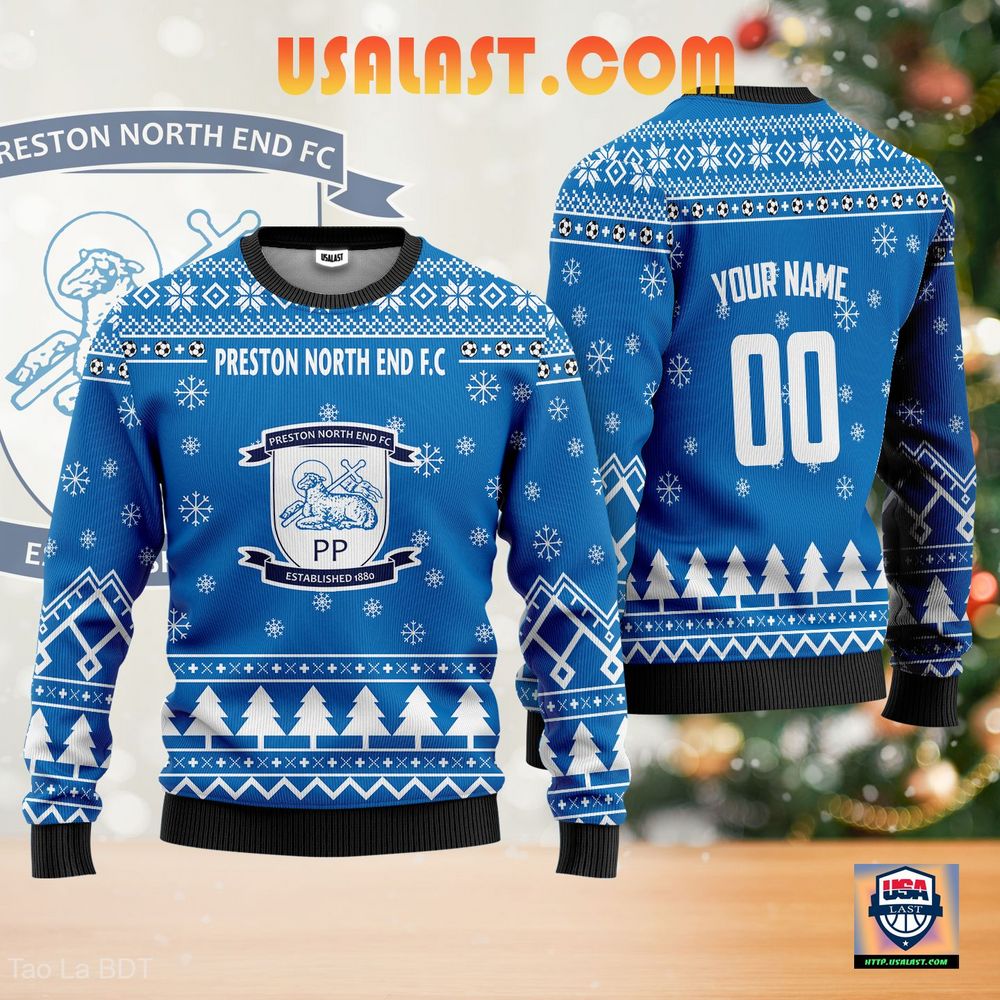 Available Preston North End F.C Ugly Christmas Sweater Light Blue Version