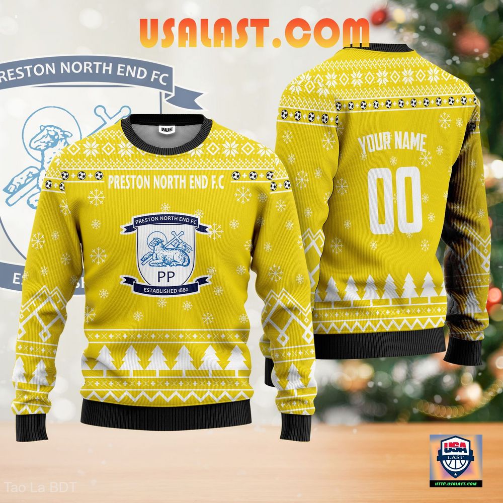 Luxurious Preston North End F.C Ugly Christmas Sweater Light Yellow Version