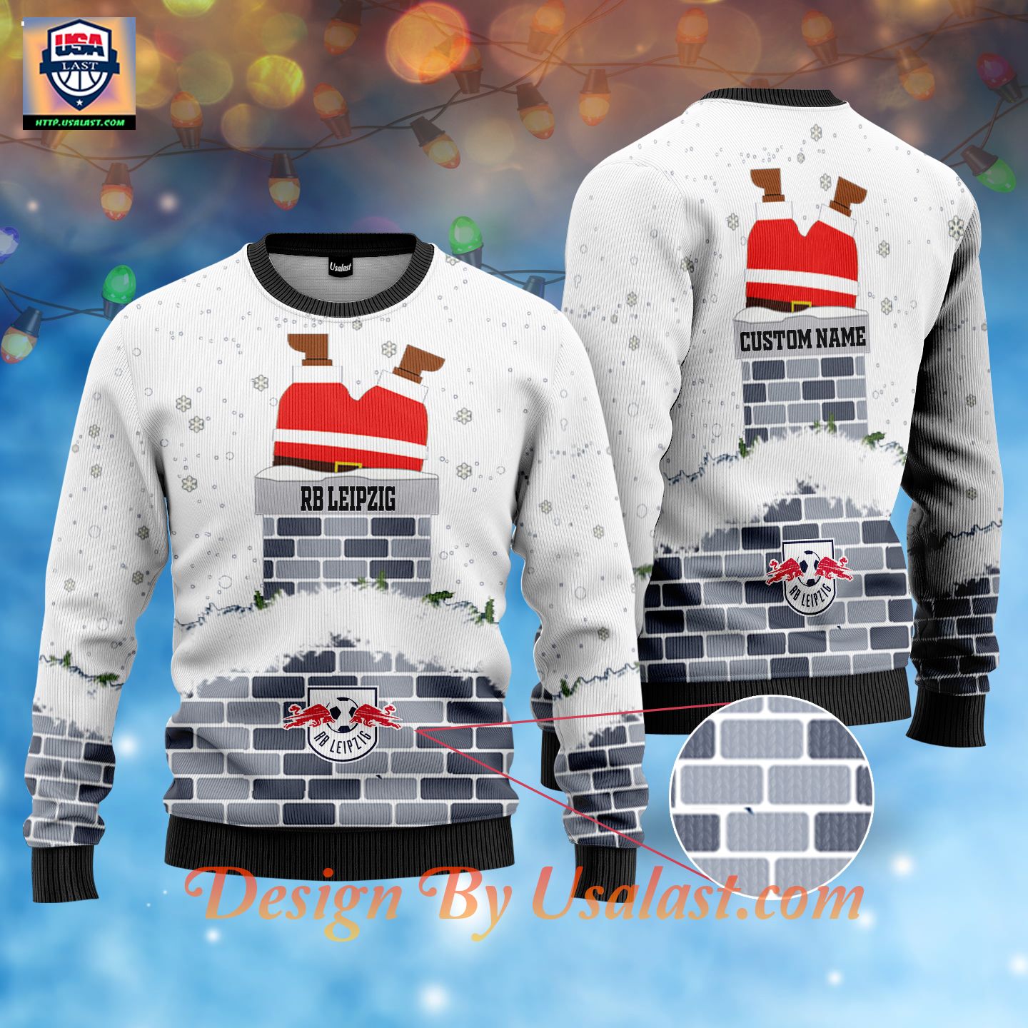 Top Alibaba RB Leipzig Custom Name Ugly Christmas Sweater – White Version