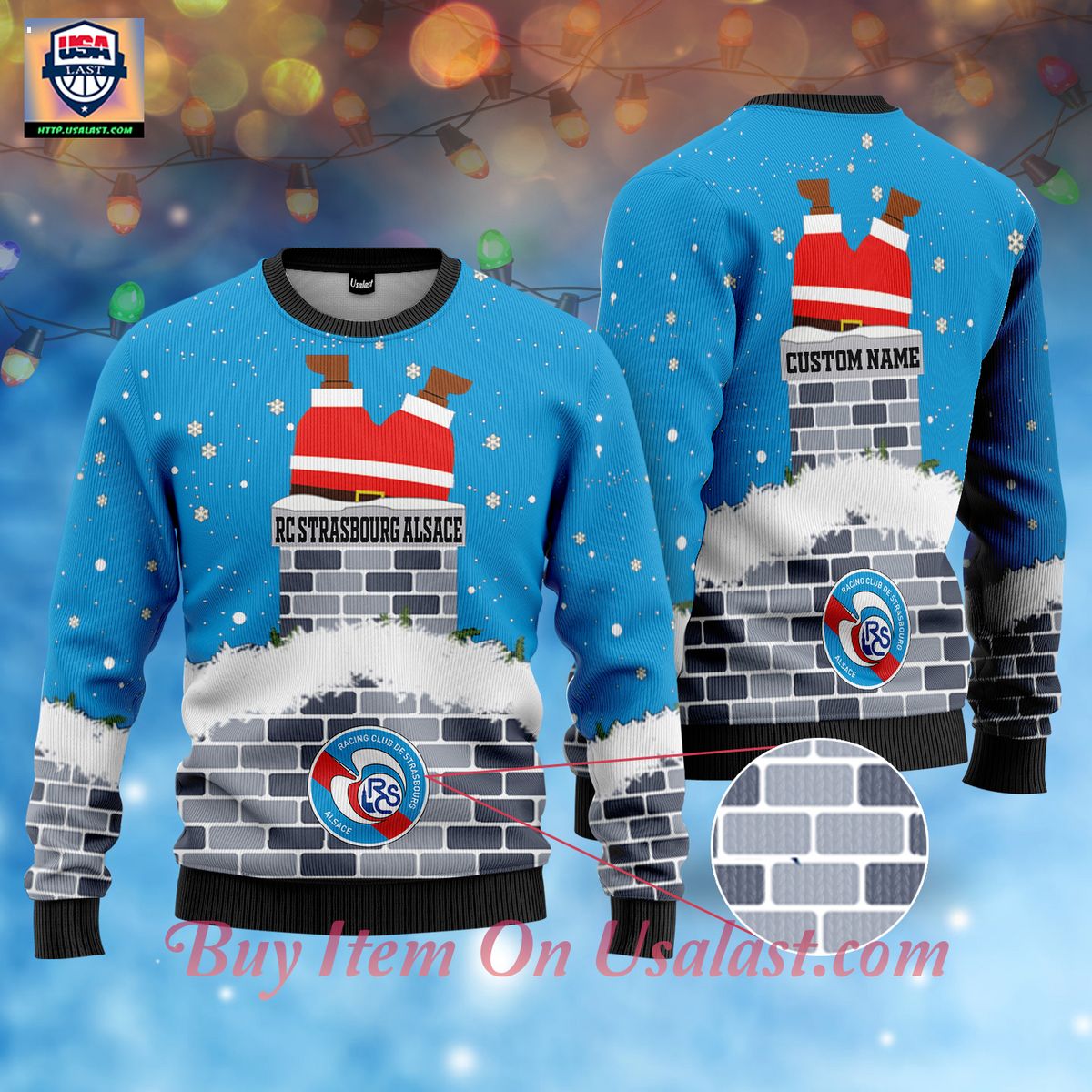 Luxurious RC Strasbourg Alsace Santa Claus Custom Name Ugly Christmas Sweater