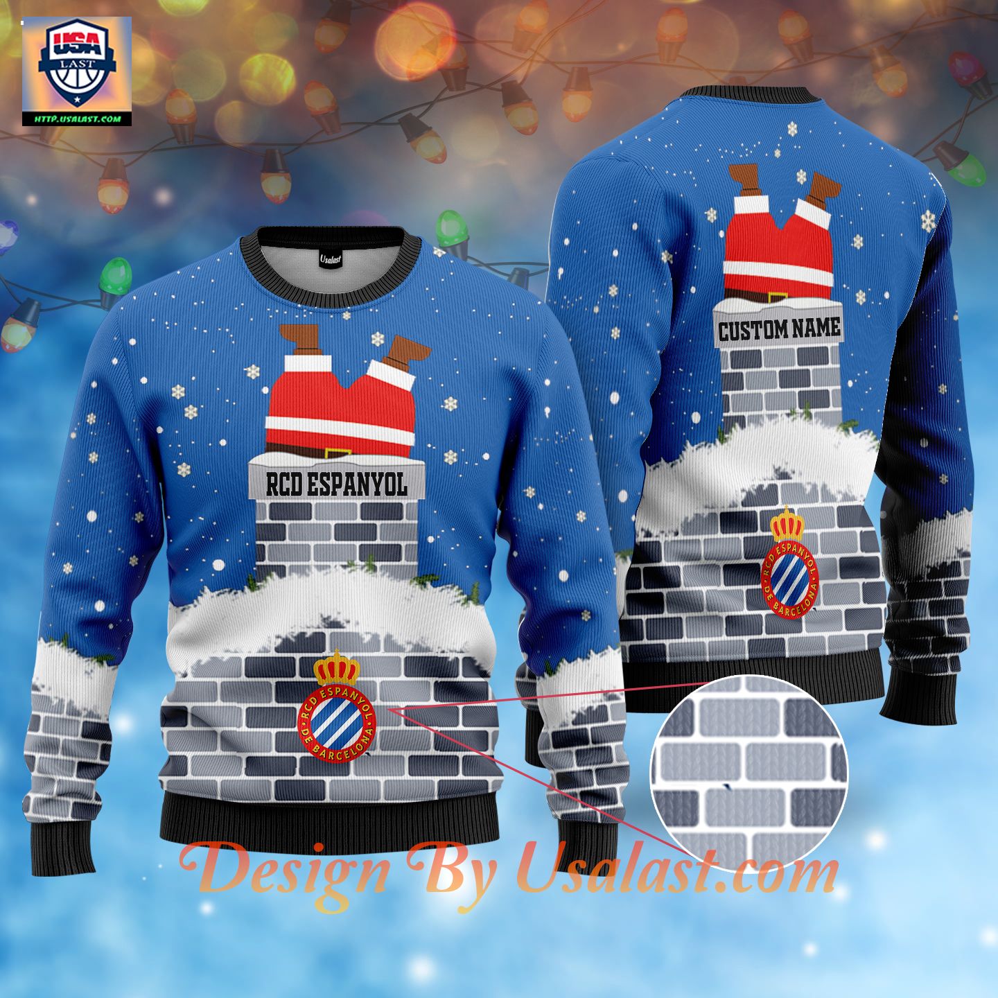 Excellent RCD Espanyol Santa Claus Custom Name Ugly Christmas Sweater
