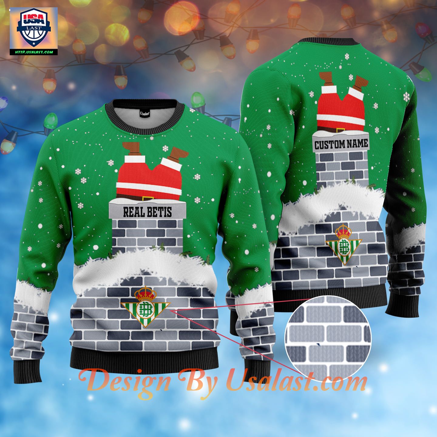 For Fans Real Betis Santa Claus Custom Name Ugly Christmas Sweater