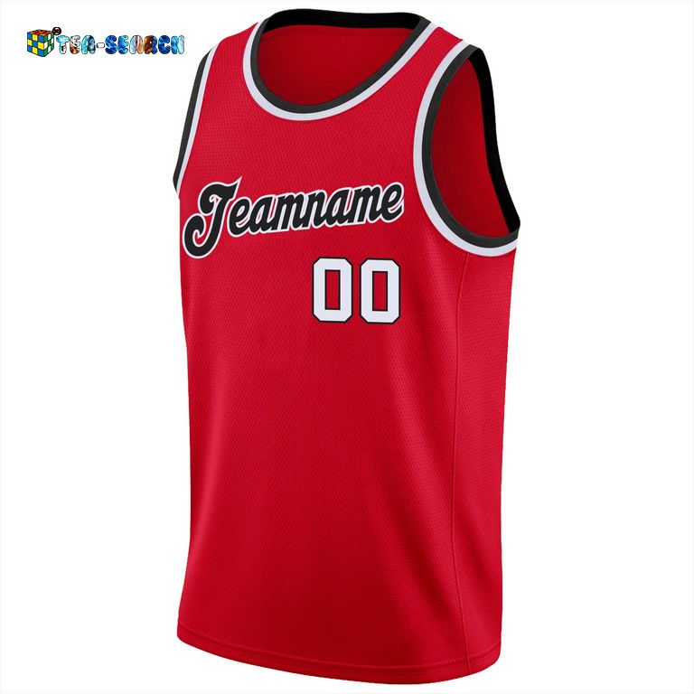 Red White-black Round Neck Rib-knit Basketball Jersey - Beauty queen