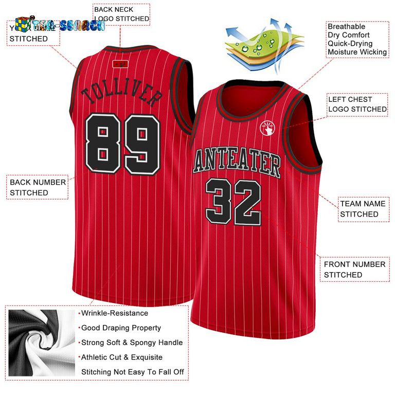 Red White Pinstripe Black-white Authentic Basketball Jersey - Selfie expert