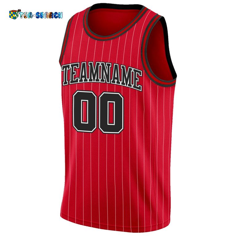 Red White Pinstripe Black-white Authentic Basketball Jersey - Nice photo dude