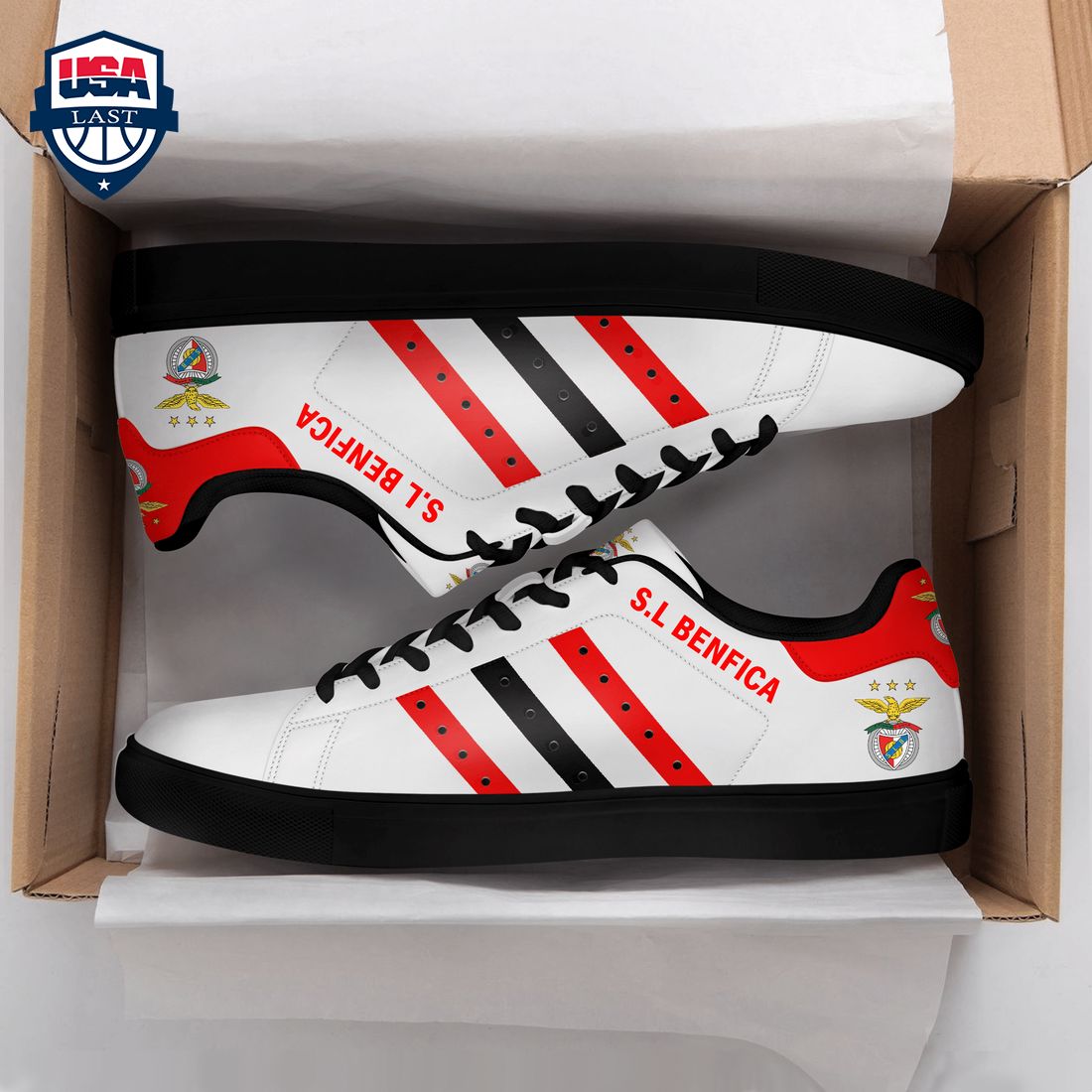 S.L Benfica Red Black Stripes Stan Smith Low Top Shoes – Saleoff