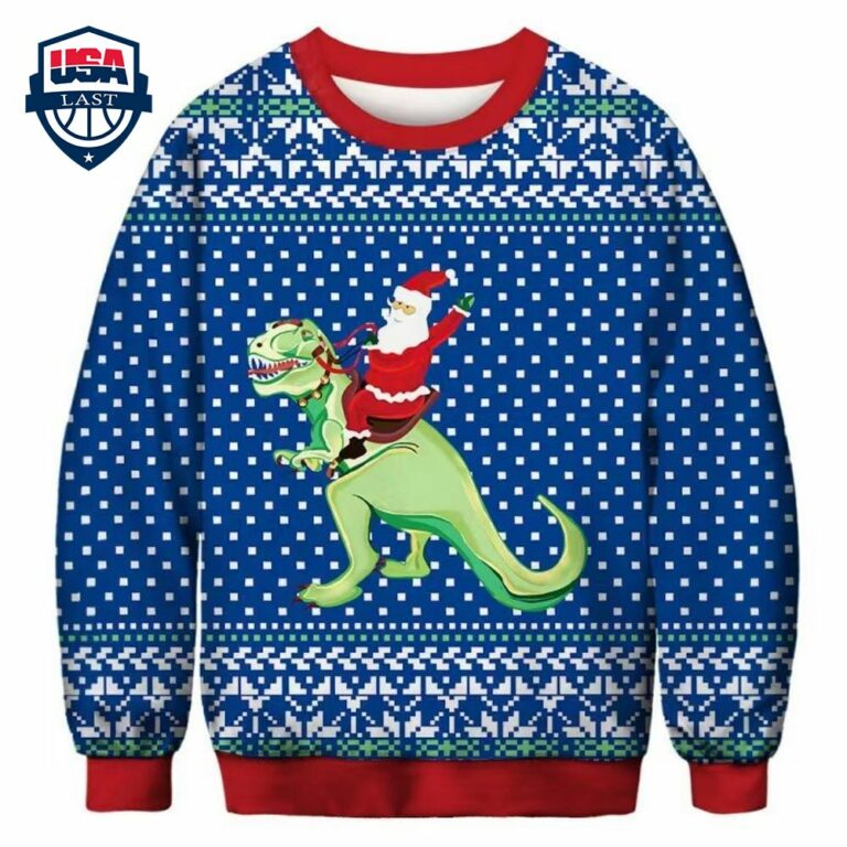 Santa Claus Ride Dinosaur Ugly Christmas Sweater - You look different and cute