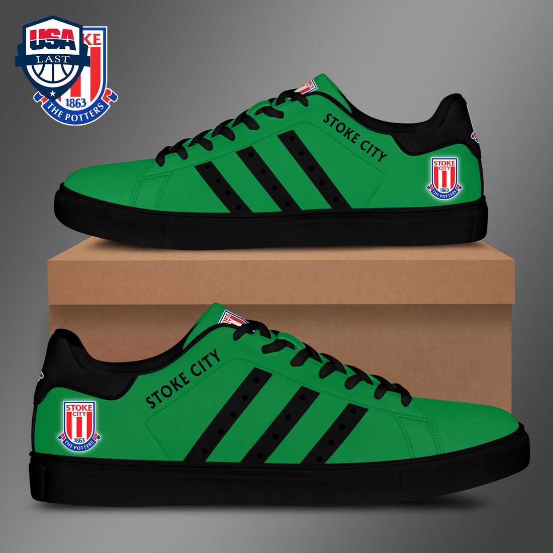 Stoke City FC Black Stripes Style 1 Stan Smith Low Top Shoes