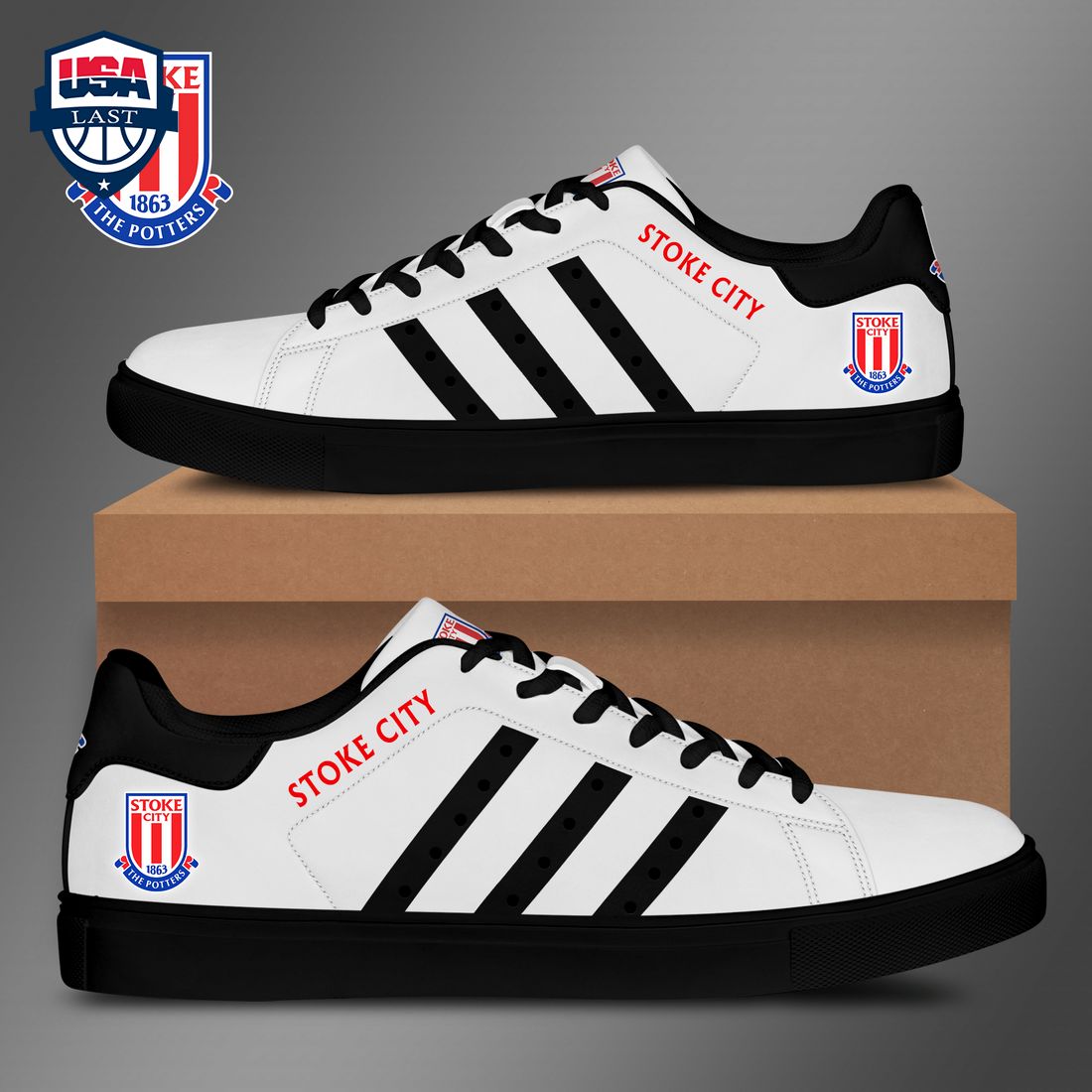 Stoke City FC Black Stripes Style 2 Stan Smith Low Top Shoes