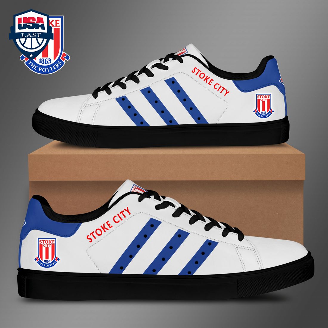 Stoke City FC Blue Stripes Style 1 Stan Smith Low Top Shoes
