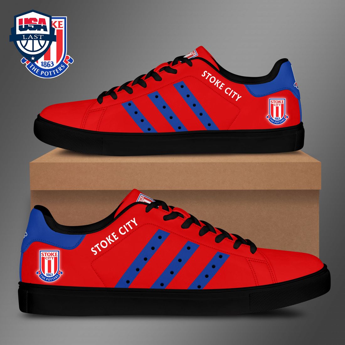 Stoke City FC Blue Stripes Style 2 Stan Smith Low Top Shoes