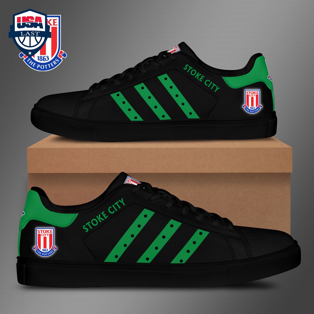 Stoke City FC Green Stripes Style 1 Stan Smith Low Top Shoes