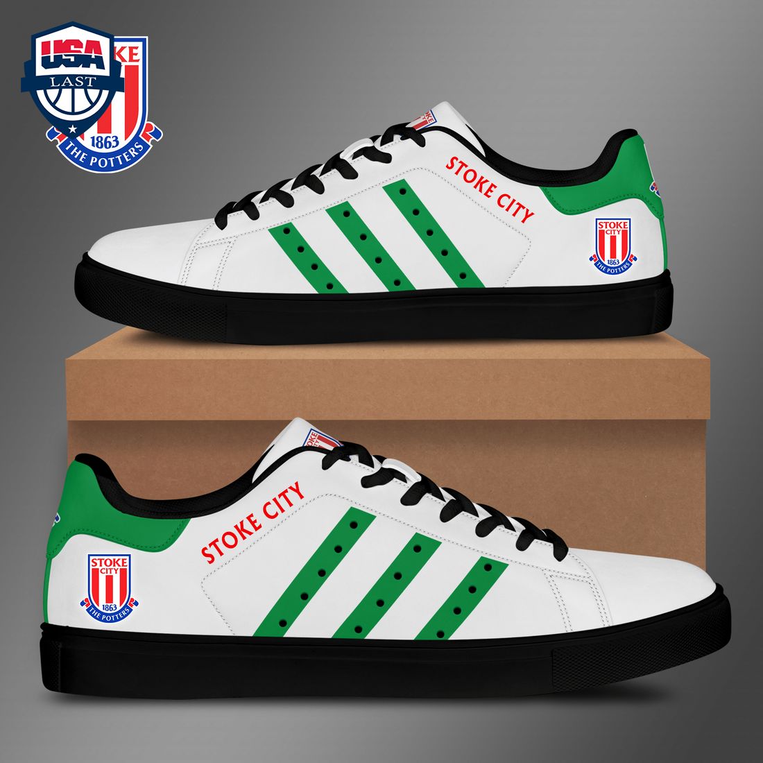 Stoke City FC Green Stripes Style 2 Stan Smith Low Top Shoes