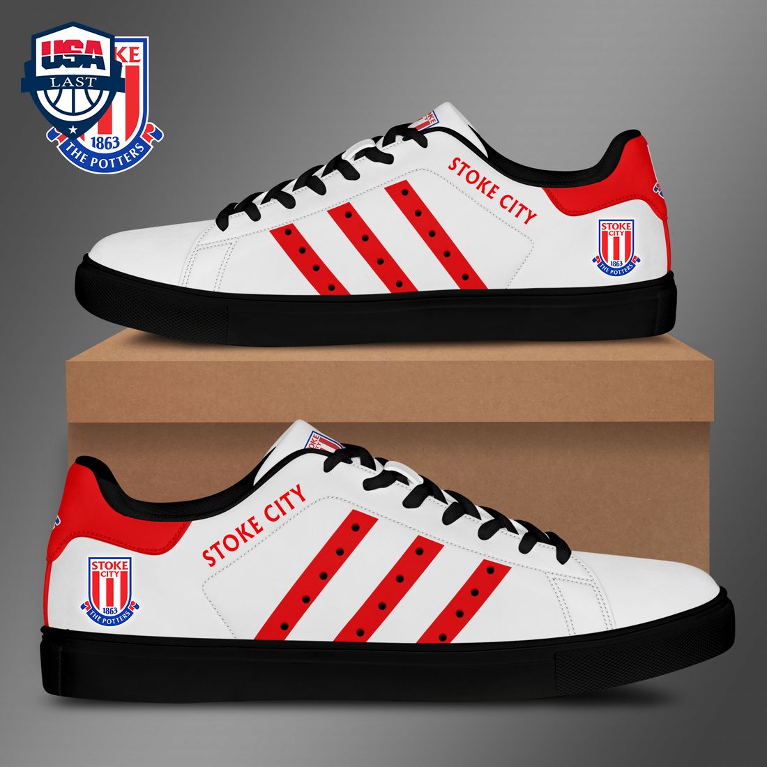 Stoke City FC Red Stripes Stan Smith Low Top Shoes
