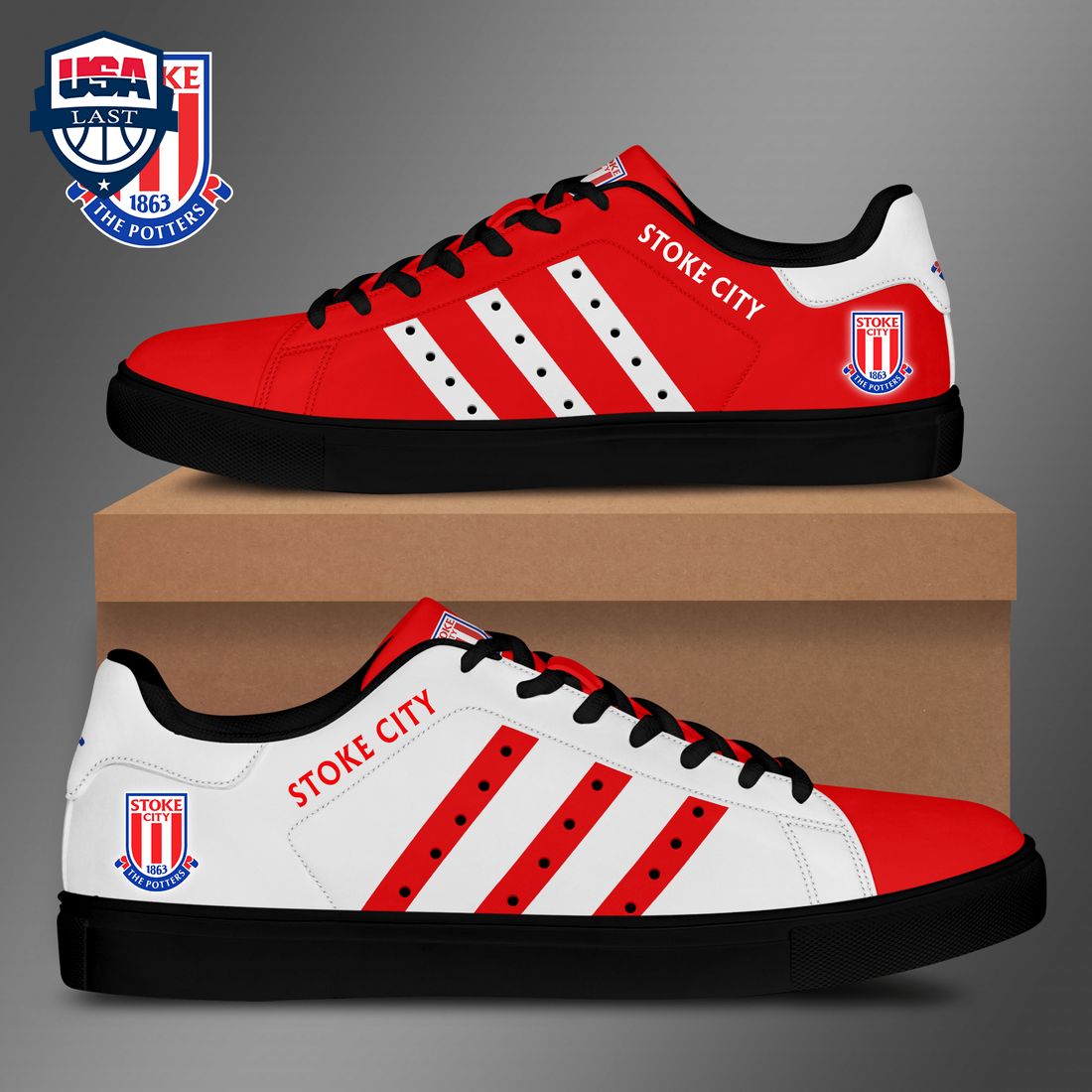 Stoke City FC Red White Stripes Stan Smith Low Top Shoes