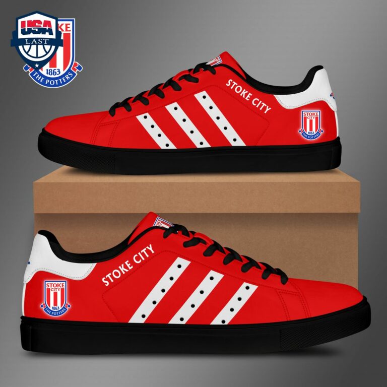 Stoke City FC White Stripes Stan Smith Low Top Shoes - Cutting dash